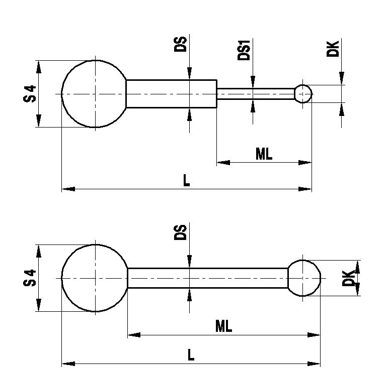 M5 stylus for swivelling configurations, Ø 2 mm ruby ball, tungsten carbide stem, L 28.5 mm, ML 24.5 mm, for ZEISS applications
